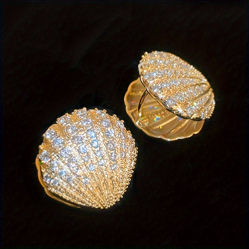 Sparkling Zirconia Shell Hoop Earrings, Party & Everyday Accessory